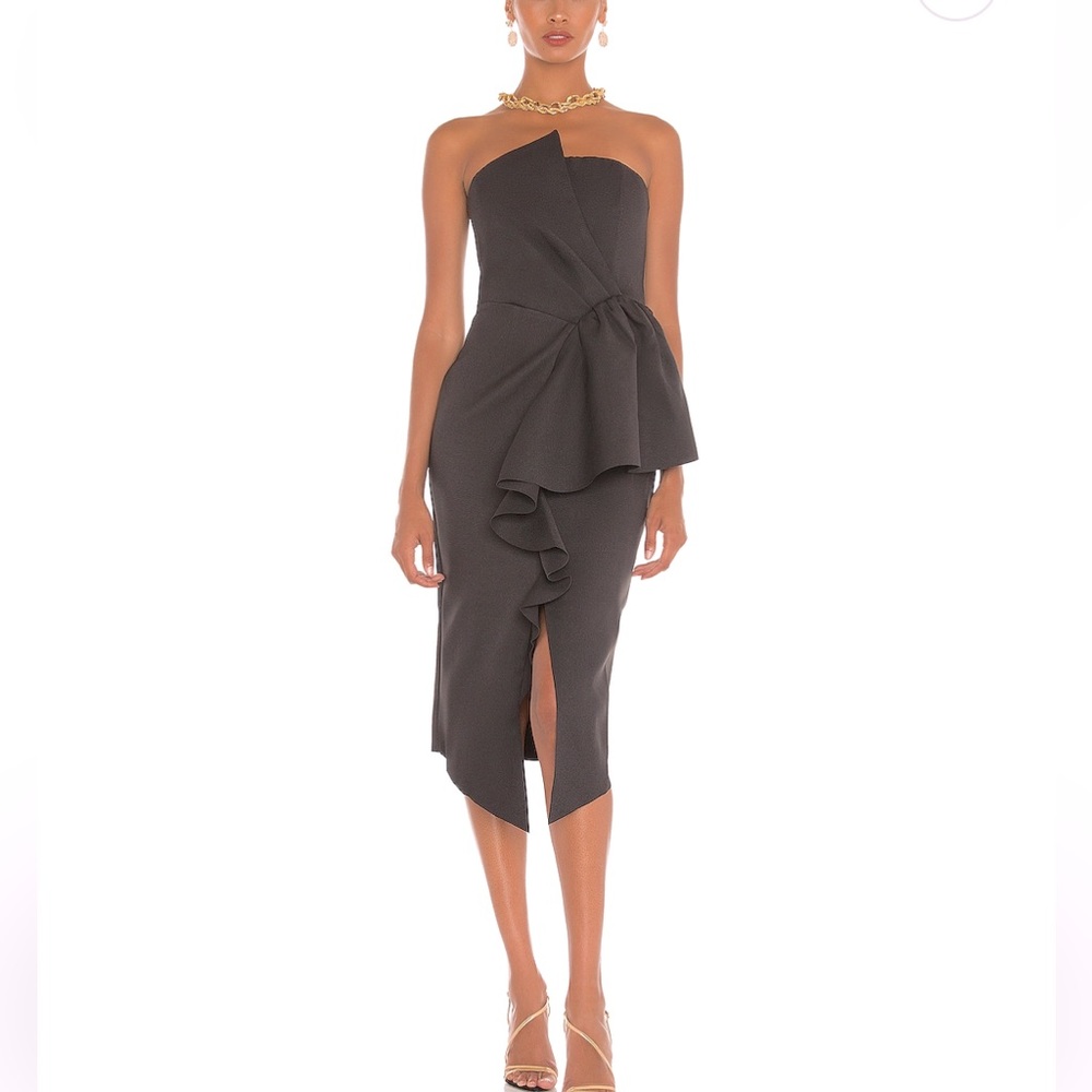 Elliatt Black Strapless Ruffle Midi Cocktail Dress Elegant Evening / Formal